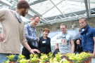 Landshuter Studierende stehen vor Pflanzen